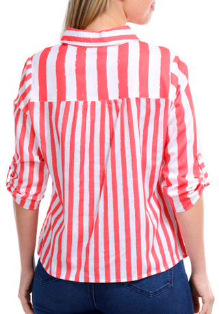Thumbnail 2: NUCO Nuco Petite Striped Button Front 3/4 Sleeve Top 