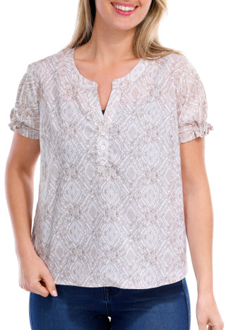Thumbnail 3: NUCO Nuco Petite Printed Split Neck Top 