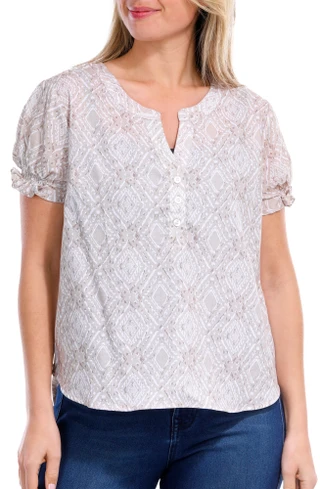 Thumbnail 1: NUCO Nuco Petite Printed Split Neck Top 