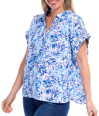 Thumbnail 1: NUCO Nuco Petite Printed Split Neck Top 
