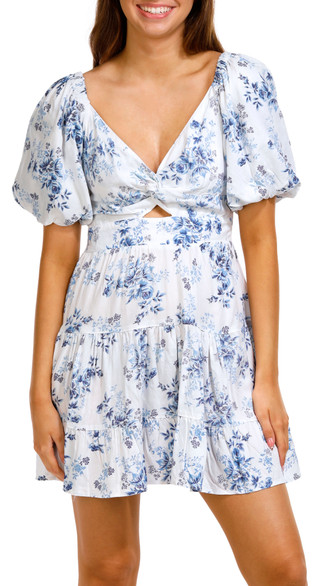 Thumbnail 1: Angie Angie Juniors Puffer Sleeve Floral Twist Front Dress 