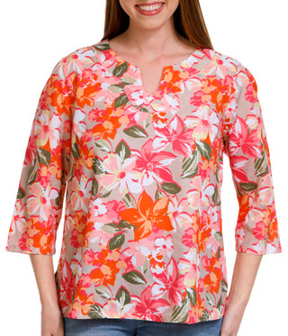 Thumbnail 1: NUCO Nuco Petite Printed Button Front 3/4 Sleeve Top 