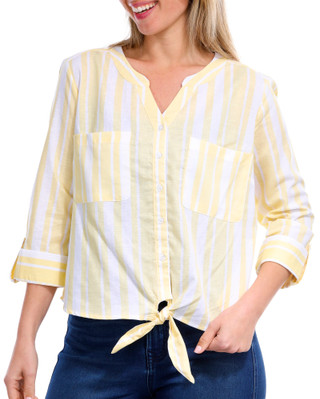 Thumbnail 1: NUCO Nuco Petite Printed Button Front 3/4 Sleeve Top 