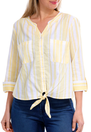 Thumbnail 3: NUCO Nuco Petite Printed Button Front 3/4 Sleeve Top 
