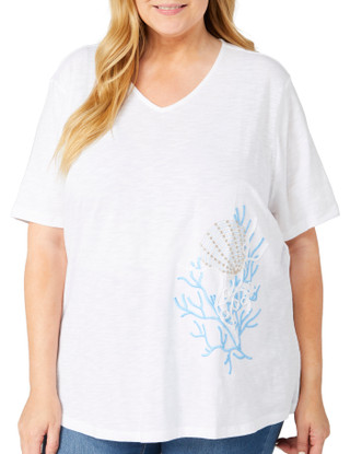 Thumbnail 2: Coral Bay Coral Bay Plus Embroidered Short Sleeve Top 