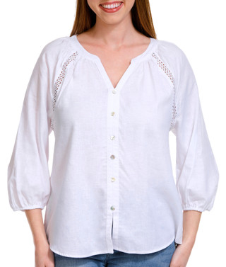 Thumbnail 1: NUCO Nuco Petite Solid Button Front 3/4 Sleeve Top 
