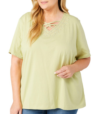 Thumbnail 1: Coral Bay Coral Bay Plus Solid Embellished Short Sleeve Top 