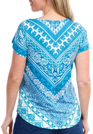 Thumbnail 2: OneWorld OneWorld Petite Embellished Printed Short Sleeve Top 