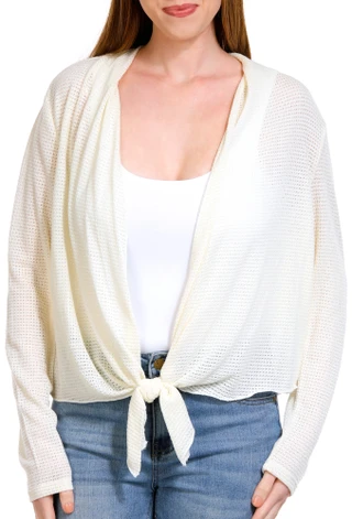 Thumbnail 2: BOBEAU Bobeau Womens Long Sleeve Tie Front Shrug 