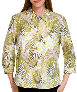 Thumbnail 2: Coral Bay Coral Bay Petite Printed Zip Front 3/4 Sleeve Top 