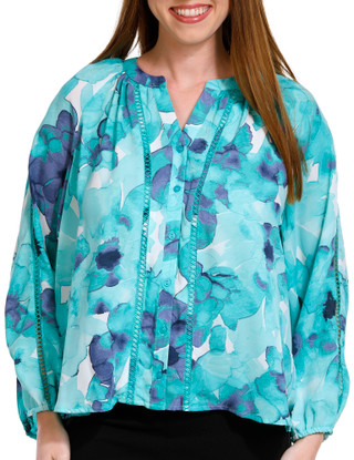 Thumbnail 1: Zac & Rachel Zac & Rachel Petite Long Sleeve Buttoned Printed Top 