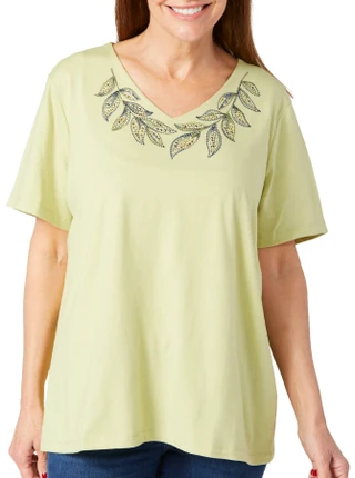 Thumbnail 1: Coral Bay Coral Bay Womens Short Sleeve Embellished V-Neck Tee 