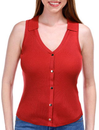 Thumbnail 2: T. Tahari T. Tahari Womens Sleeveless V Neck Ribbed Top 