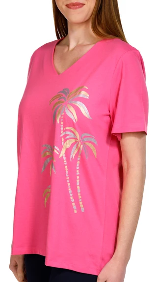 Thumbnail 3: Coral Bay Coral Bay Womens Short Sleeve Palm Tree Top 