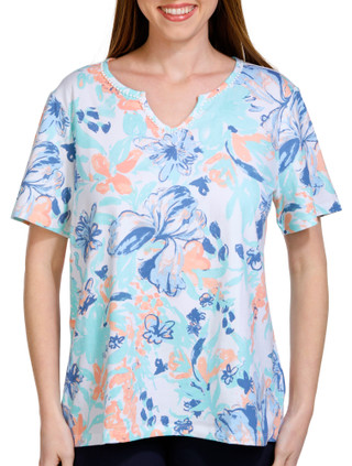 Thumbnail 2: Coral Bay Coral Bay Womens Painted Florals Short Sleeve Top 