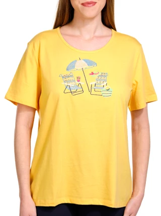 Thumbnail 1: Coral Bay Coral Bay Womens Short Sleeve Embroidered Beach Top 