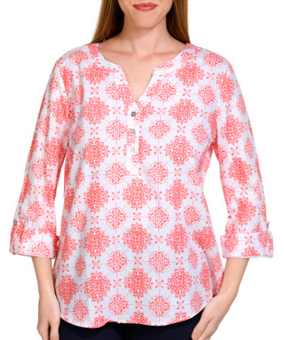 Thumbnail 2: NUCO Nuco Womens Printed Button Front 3/4 Sleeve Top 