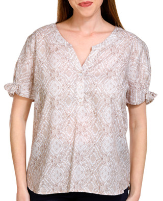 Thumbnail 2: NUCO Nuco Womens Diamond Print Split Neck Top 