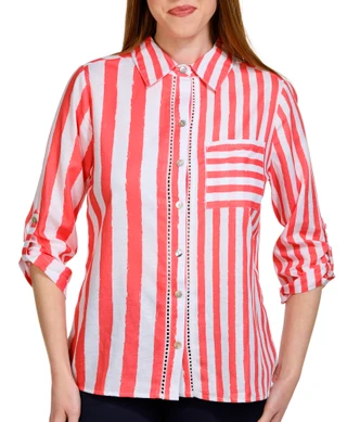 Thumbnail 1: NUCO Nuco Womens 3/4 Sleeve Striped Button Down Top 