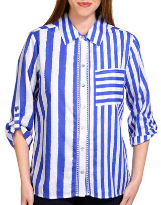 Thumbnail 2: NUCO Nuco Womens 3/4 Sleeve Striped Button Down Top 