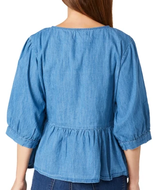 Thumbnail 4: Nouveaux Nouveaux Womens 3/4 Sleeve Tie Front Denim Jacket 