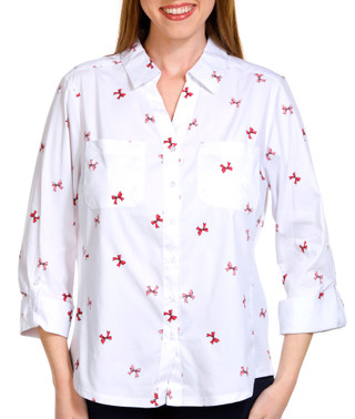 Thumbnail 2: Coral Bay Coral Bay Womens Bow Print Button Down 3/4 Sleeve Top 