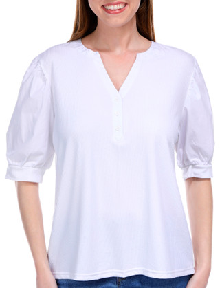 Thumbnail 2: Blue Sol Blue Sol Womens Poplin Puff Sleeve Henley Top 