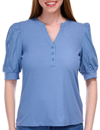 Thumbnail 1: Blue Sol Blue Sol Womens Poplin Puff Sleeve Henley Top 