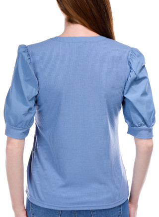 Thumbnail 3: Blue Sol Blue Sol Womens Poplin Puff Sleeve Henley Top 