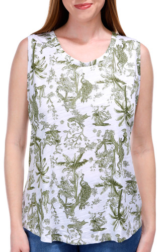 Thumbnail 1: Blue Sol Blue Sol Womens Luxey Peacock Toile Print Scoop Tank Top 