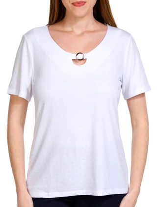 Thumbnail 1: Coral Bay Coral Bay Womens Keyhole Ring Short Sleeve Top 