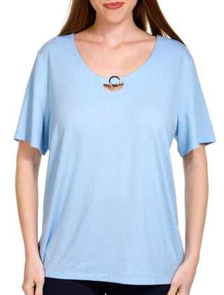 Thumbnail 1: Coral Bay Coral Bay Womens Keyhole Ring Short Sleeve Top 