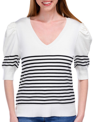 Thumbnail 1: RACHEL ROY Rachel Roy Womens Short Sleeve Striped V Neck Sweater 