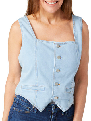 Thumbnail 2: BUNULU Bunulu Womens Sleeveless Buttoned Denim Vest 