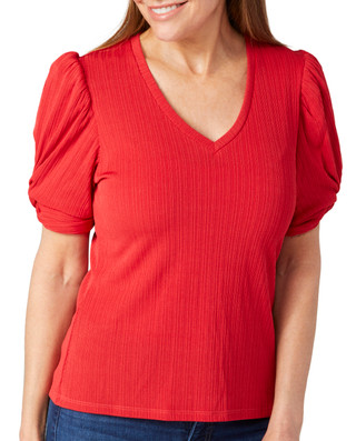Thumbnail 2: RACHEL ROY Rachel Roy Womens Short Sleeve Ribbed Puff Sleeve Top 