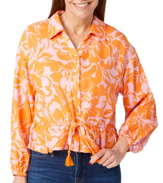 Thumbnail 2: GEMMA & JANE Gemma & Jane Womens Long Sleeve Tie Front Ruffled Shirt 