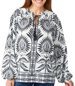 Thumbnail 2: GEMMA & JANE Gemma & Jane Womens Print Neck Tassel Long Sleeve Top 