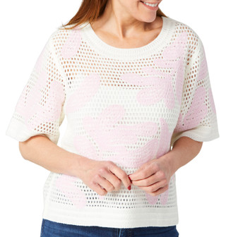 Thumbnail 1: GEMMA & JANE Gemma & Jane Womens Embroidered Short Sleeve Open Knit Top 