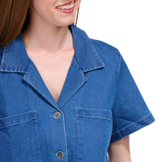 Thumbnail 4: BUNULU Bunulu Womens Short Sleeve Denim Button Down Top 