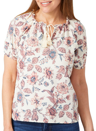 Thumbnail 1: FLAG AND ANTHEM Flag and Anthem Womens Short Sleeve Pleated Floral Print Top 
