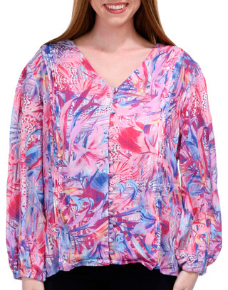 Thumbnail 1: BUNULU Bunulu Womens Long Sleeve Metallic Floral Buttoned Top 