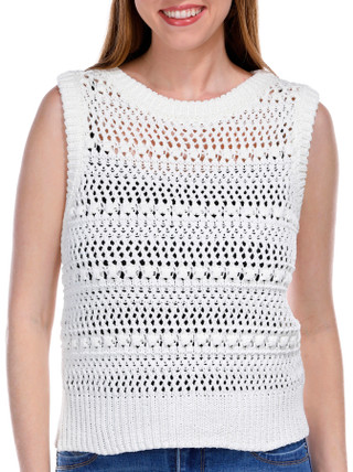 Thumbnail 1: GREIGE Greige Womens Sleeveless Open Knit Sweater Vest 