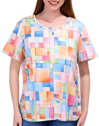 Thumbnail 1: Alfred Dunner Alfred Dunner Womens Short Sleeve Print Top 