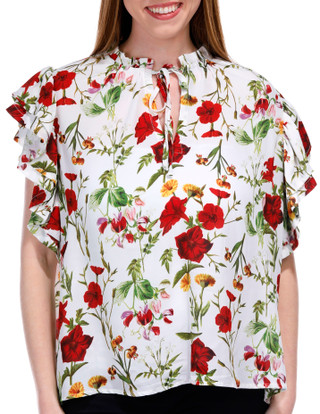 Thumbnail 2: ALEX + LILI Alex + Lili Womens Floral Short Ruffle Sleeve Top 