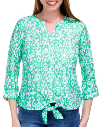 Thumbnail 1: NUCO Nuco Womens Printed Button Front 3/4 Sleeve Top 