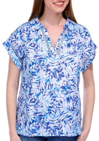 Thumbnail 1: NUCO Nuco Womens Short Sleeve Printed Split Neck Top 