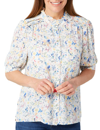 Thumbnail 1: ALEX + LILI Alex + Lili Womens Floral Short Sleeve Buttoned Top 