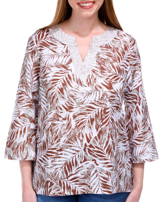Thumbnail 1: NUCO Nuco Womens 3/4 Sleeve Palm Print Top 