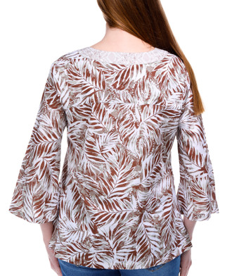 Thumbnail 3: NUCO Nuco Womens 3/4 Sleeve Palm Print Top 