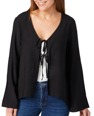 Thumbnail 2: BUNULU Bunulu Womens Long Sleeve Tie Front Cardigan 
